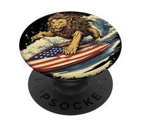 Impresionante disfraz de surfista de león americano para adultos y niños PopSockets PopGrip Adhesivo