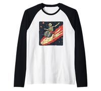 Impresionante esqueleto monta un meteorito con fuego y llamas Camiseta Manga Raglan