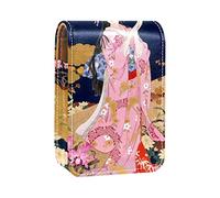 Impresionante estuche portátil para pintalabios japonés Geisha Girl para viajes, mini caja de almacenamiento de lápiz labial con espejo para mujeres y mujeres, bolsa de cosméticos de cuero, Varios colores, 9.5x2x7 cm/3.7x0.8x2.7 in