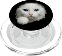 Impresionante Gato Blanco Ojos Azules Mirando a través de PopSockets PopGrip para MagSafe