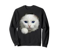 Impresionante Gato Blanco Ojos Azules Mirando a través de Sudadera