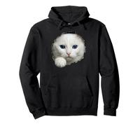 Impresionante Gato Blanco Ojos Azules Mirando a través de Sudadera con Capucha
