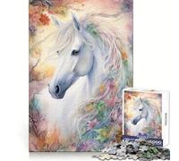 Impresionante Rompecabezas de 1000 Piezas con diseño de Caballo Blanco para Adolescentes Juguete para aliviar el estrés Diseño artístico y fácil de Cortar 50x75cm