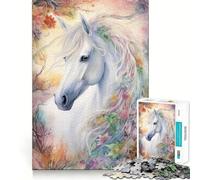 Impresionante Rompecabezas de 1000 Piezas con diseño de Caballo Blanco para Adolescentes Juguete para aliviar el estrés Diseño artístico y fácil de Cortar 50x75cm