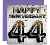 Impresionante tarjeta de 44 aniversario para marido, novio, esposa, novia, globos con purpurina dorada, tarjetas de felicitación de 44 aniversario de la familia, tarjetas de felicitación de 145 mm x 145 mm para cuadragésimo cuarto aniversarios