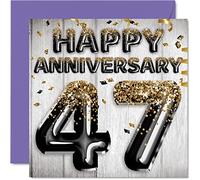 Impresionante tarjeta de 47 aniversario para marido, novio, esposa, novia, globos negros y dorados con purpurina, tarjetas de feliz 47 aniversario de la familia, tarjetas de felicitación de 145 mm x