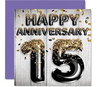 Impresionante tarjeta de aniversario de cristal para marido, novio, esposa, novia, globo negro dorado con purpurina, tarjetas de feliz 15 aniversario de la familia, tarjetas de felicitación de 145 mm