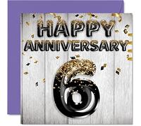 Impresionante tarjeta de aniversario de hierro para marido, novio, esposa, novia, globos negros y dorados con purpurina, tarjetas de feliz 6º aniversario de la familia, tarjetas de felicitación de 145