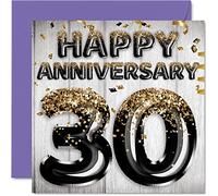 Impresionante tarjeta de aniversario de perlas para marido, novio, esposa, novia, globos negros y dorados con purpurina, tarjetas de feliz 30 aniversario de la familia, tarjetas de felicitación de 145