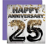 Impresionante tarjeta de aniversario de plata para marido, novio, esposa, novia, globo negro dorado con purpurina, tarjetas de feliz 25 aniversario de la familia, tarjetas de felicitación de 145 mm x