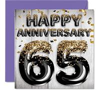 Impresionante tarjeta de aniversario de zafiro azul para marido, novio, esposa, novia, globo de purpurina negra y dorada, tarjetas de feliz 65 aniversario para familia, tarjetas de felicitación de 145