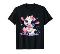 Impresionante Vaca Blanca y Negra sosteniendo corazón Rosa Coqueta Arco Camiseta