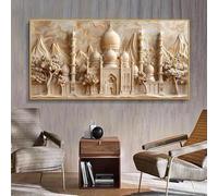 Impresiones abstractas de una mezquita dorada sobre lienzo, pintura artística, paisaje desértico de Oriente Medio, obra de arte para decoración de habitaciones (50 x 90 cm)