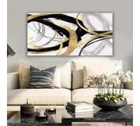 Impresiones abstractas en lienzo en blanco y negro, imágenes artísticas para pared, pósteres dorados, grafitis para dormitorio y comedor (55 x 110 cm (22 x 43 pulgadas)/marco interior)