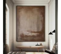 Impresiones abstractas en lienzo marrón, pintura wabi sabi, arte de pared, lienzo minimalista gris y marrón, decoración de pared bohemia medieval (60 x 90 cm/sin marco)