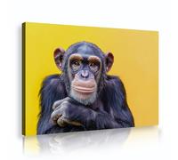 Impresiones antropomórficas de lienzo de estilo animal caprichoso, graciosos gorilas de arte mural para salón, dormitorio, guardería, comedores, salones, amarillo 30x42cm Estructura interior