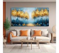 Impresiones artísticas abstractas modernas para pared, árboles dorados en un lienzo brumoso, decoración del hogar, obras de arte para sala de estar y cocina (35 x 70 cm)