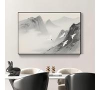 Impresiones artísticas abstractas para pared, pintura en lienzo, niebla de montaña con cuatro grúas voladoras, obras de arte modernas de gran tamaño para sala de estar (70 x 125 cm)