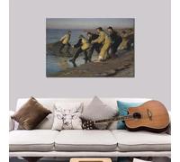 Impresiones artísticas de paisajes españoles sobre lienzo, pintura de pescadores arrastrando redes, obra impresionista de Joaquín Sorolla, decoración de habitación (30 x 50 cm/sin marco)