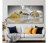 Impresiones artísticas de pared con paisajes dorados abstractos modernos - Marcos de lienzo, decoración del hogar para sala de estar, dormitorio, oficina y cocina (60x123cm/24x48 pulgadas)