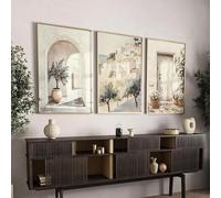 Impresiones artísticas de pared de la costa italiana, color crema claro, para sala de estar, decoración costera neutra, beige suave, decoración de dormitorio en tonos apagados (60 x 90 cm, 3 unidades)