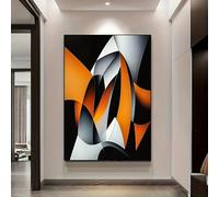 Impresiones artísticas de pared enmarcadas con patrón abstracto en naranja, negro y gris, lienzo para decoración de sala de estar y dormitorio (30 x 50 cm)