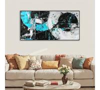 Impresiones artísticas de pared grandes, pintura abstracta en lienzo, cuadros de pared en negro y azul, obras de arte modernas para sala de estar, dormitorio, oficina, decoración (65x125cm/26x49in)