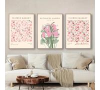 Impresiones artísticas en lienzo con diseño floral art déco nórdico, pósteres botánicos minimalistas modernos, obras de arte de pared pintadas con paisajes de interior (40 x 55 cm, 3 unidades)