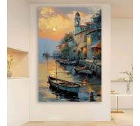 Impresiones artísticas en lienzo de un barco al atardecer, pósteres de pintura al óleo de paisaje oceánico, decoración de pared para sala de estar, patio, pared escénica de 70 x 100 cm con marco