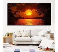 Impresiones artísticas en lienzo, imágenes de atardecer dorado sobre el mar Rojo, paisaje, arte decorativo moderno para sala de estar, hogar, oficina, decoración de pared (60x110cm/24x43in)