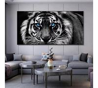 Impresiones artísticas modernas en lienzo con cabeza de tigre en blanco y negro, pósteres de arte de pared, imagen artística de animales para decoración del hogar, 55 x 110 cm, sin marco