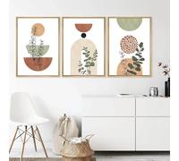Impresiones Artísticas-Moderno Boho Abstracto Planta Posters Medio Siglo Geometría Bohemia Lienzo Arte Pintura Planta Hoja Impresión Imágenes Pared Vivir Casa Decoración-50*70cm*3PCS (Sin marco)