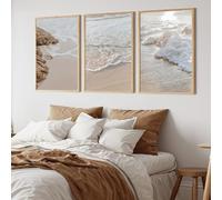 Impresiones de arrecifes costeros de playa sobre lienzo, arte de pared, carteles de olas bohemias, retrato de estilo moderno para sala de estar, dormitorio y oficina (50 x 70 cm, 3 piezas)