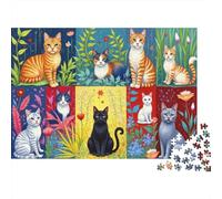 Impresiones de Arte de Gato Colorido Paquete De Rompecabezas 1000 Piezas, Cartón Grueso Reciclado, Familias Adultas,Gato Collage Decoración Mural, Diversión Indoor, Reto Cerebral 52x38cm/1000pcs