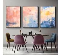 Impresiones de arte de pared moderno, lienzo abstracto rosa claro, póster, imagen artística, decoración de cafetería, sala de estar, bar, hogar (35 x 50 cm, 3 piezas)