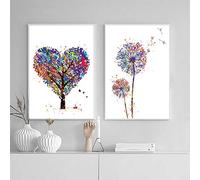 Impresiones de arte nórdico carteles acuarela planta árboles corazón flor lienzo pintura cuadro de arte de pared para sala de estar decoración del hogar 50x70cm (20x28in) x2 sin marco
