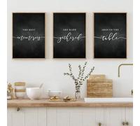 Impresiones de cocina: Los mejores recuerdos se crean alrededor de la mesa. Póster en lienzo, arte de pared, decoración para comedor (60 x 90 cm, 3 unidades).