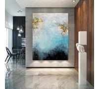 Impresiones de efecto visual sobre lienzo, pintura abstracta al óleo azul y blanco, arte de pared minimalista Wabi Sabi para decoración del hogar (70 x 100 cm, sin marco)