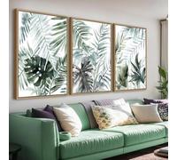 Impresiones de flores blancas sobre lienzo, pintura, póster, imagen, obra de arte de hojas azules y grises, decoración moderna para dormitorio, cocina, hogar y oficina (50 x 75 cm, 3 piezas)