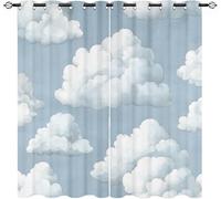 Impresiones de Nubes de Dibujos Animados Poliester Ojales Cortina Opaca Juego de 2 Paneles 140An x 175Al cm, Azul GrisáCeo Lavable Cortinas Termicas Aislantes para Niños Niñas Dormitorio de Ventana