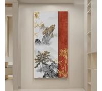 Impresiones de paisajes con tinta sobre lienzo, pintura decorativa vertical para la entrada de la sala de estar, lámina dorada de bambú, decoración del hogar (60 x 120 cm)