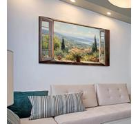 Impresiones de paisajes de estilo vintage sobre lienzo, pintura artística con vista panorámica de árboles forestales y ventana, decoración para oficina y hogar (60 x 120 cm/sin marco)