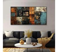 Impresiones en lienzo abstractas modernas, pintura retro industrial oxidada en vibrantes colores naranja, azul y cielo. Decoración para sala de estar (50 x 100 cm/marco interior).