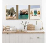 Impresiones en lienzo, arte de pared, pintura de Apulia, Italia, arte mediterráneo, impresión de olivo, paisaje de verano italiano, decoración del hogar, galería (60 x 90 cm, 3 piezas/marco interior)