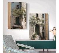 Impresiones en lienzo, arte de pared, pintura de paisaje urbano italiano, carteles vintage de olivos verdes, imágenes para decoración del hogar (60 x 85 cm, 2 unidades)