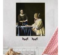 Impresiones en lienzo de Ama y criada junto a una ventana abierta de Johannes Vermeer, pintura al óleo, póster famoso, imagen de pared, decoración del hogar (80 x 100 cm)