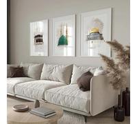 Impresiones en lienzo de arquitectura islámica en acuarela, pósteres de arte mural para el Eid al-Fitr musulmán, decoración moderna para sala de estar y hogar (40 x 55 cm, 3 unidades)