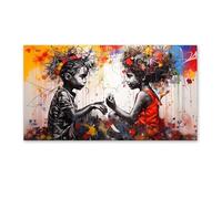 Impresiones en lienzo de gran tamaño con grafitis abstractos, arte de pared pop de Banksy, imágenes para sala de estar, decoración del hogar, 50 x 120 cm (20 x 48 pulgadas) con marco