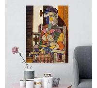 Impresiones en lienzo de hojas verdes y busto de Pablo Picasso, decoración abstracta al óleo para pared (60 x 90 cm, sin marco)