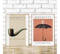 Impresiones en lienzo de Magritte, surrealismo, obras de arte clásicas, reproducción de exposiciones, arte mural, pintura, decoración del hogar, decoración de la habitación (30 x 45 cm, 2 unidades)